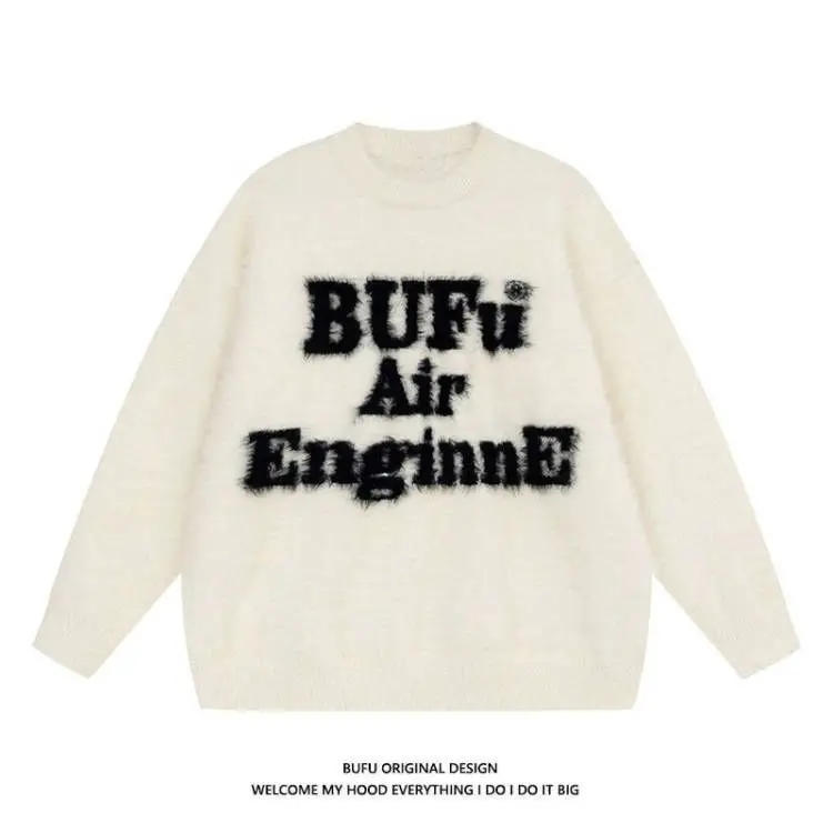 

Korean style loose thick round neck letter sweater for men women 18-25 autumn winter couple knitted top