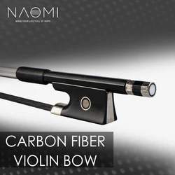 NAOMI 4/4 Size Violin/ Fiddle Bow Carbon Fiber Bow Round Stick AAA Grade Black Horsehair Ebony Frog Paris Eye Inlay Beginner Use