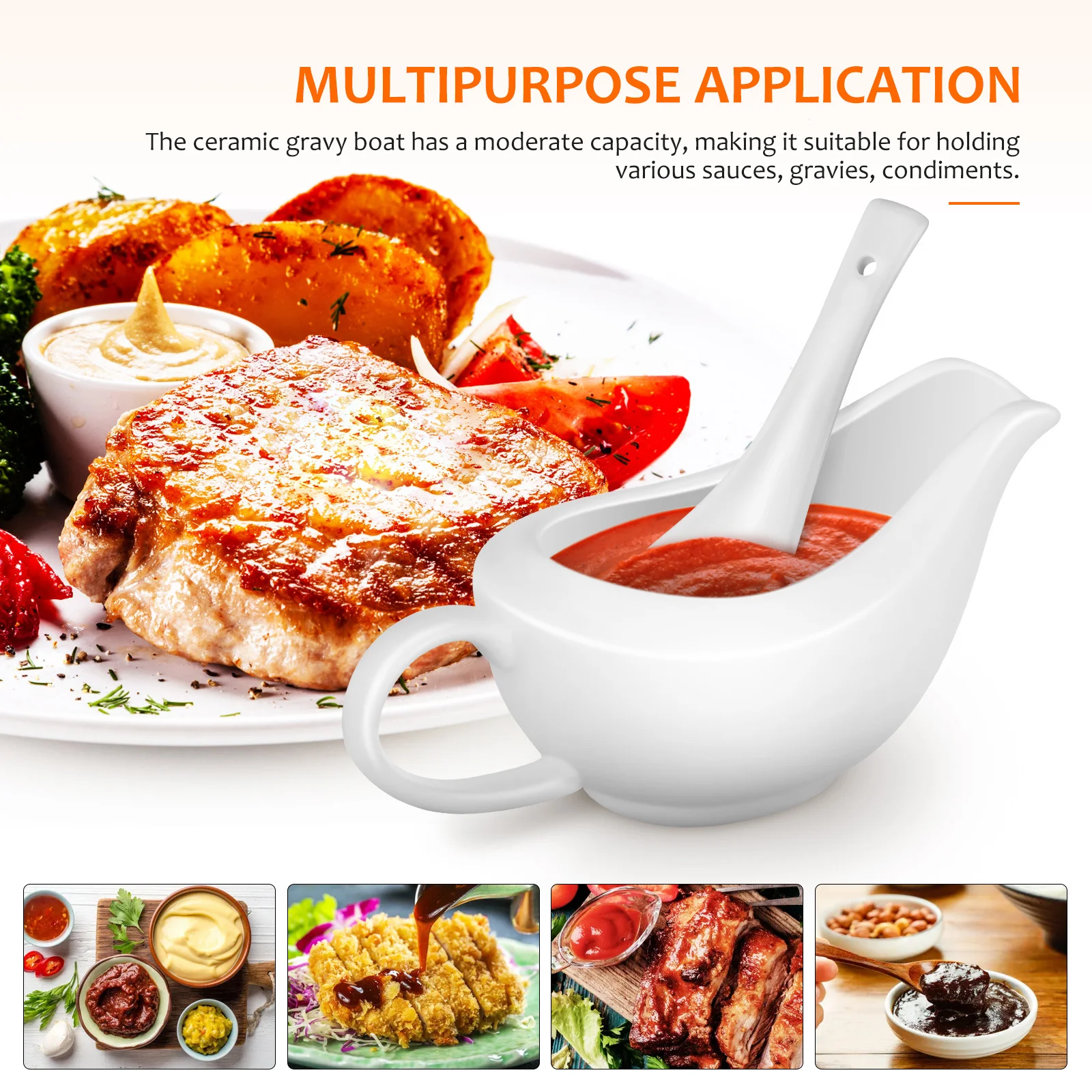 

Ceramic Gravy Boat with Ladle Moderate Capacity White Sauce Container Serving Bowl for Steak Sauce Christmas Thanksgiving