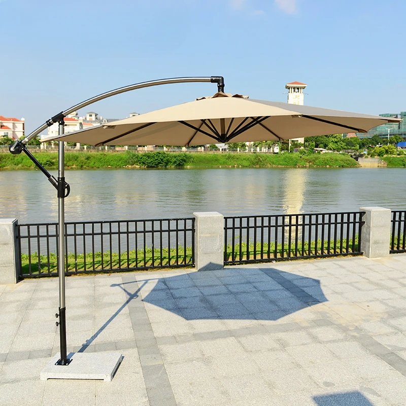 Parasol extérieur avec parasol, balcon extérieur, table et chaises, décrochage de parasol commercial, banane, cour, 3 m