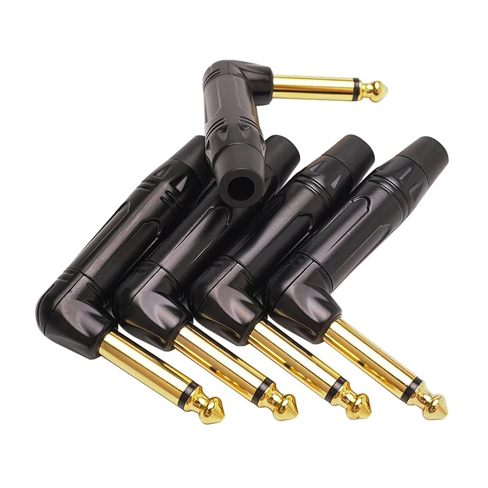 

5 Pack 1/4" Right Angle Audio Plugs 6.35mm TS Male, Heavy Duty Connector for DJ Mixer, Speaker, Guitar, Phono, Patch, Microphone