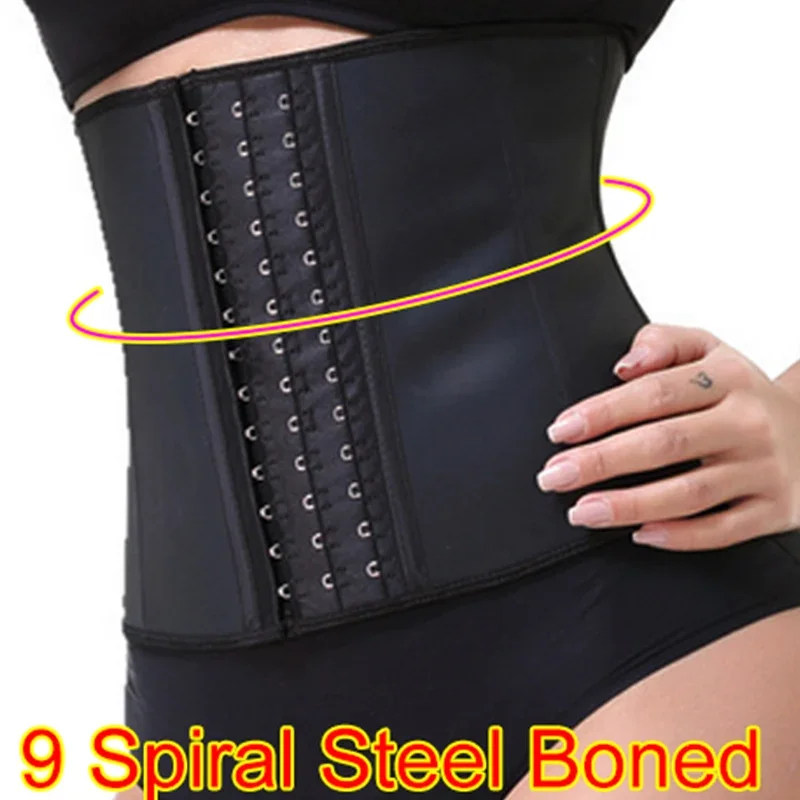 

Steel-Bone Waist Trainer Corset Long Torso Latex Sport Girdle with 9 Spiral Bones, Under bust Body Shaper for Women Weight Loss