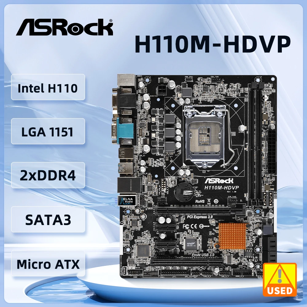 

ASRock H110M-HDV Motherboard Intel H110 LGA 1151 support i5-7600 i5-6600 i3-6300 i7-7700 cpu DDR4 32GB PCI-E 3.0 Micro ATX