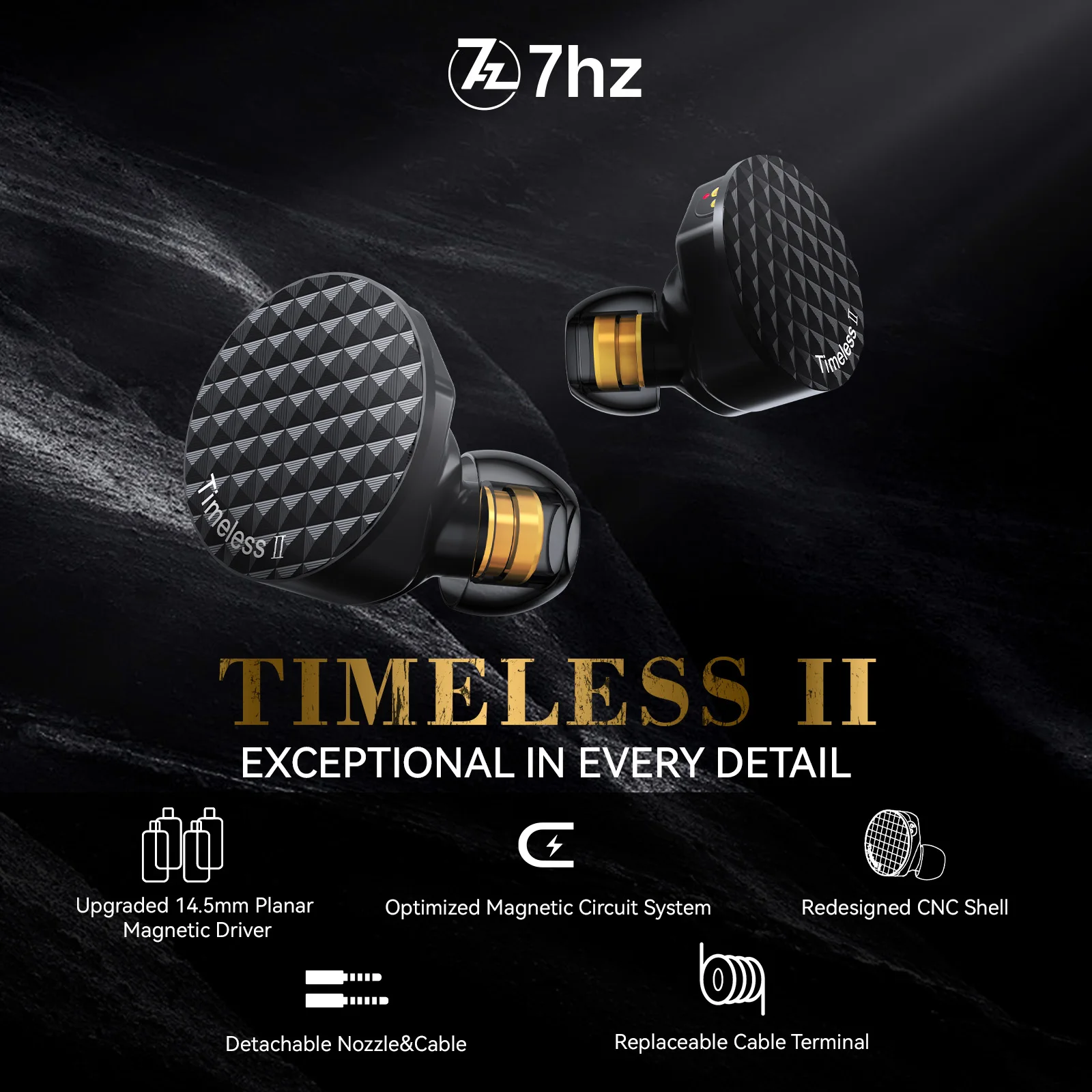 7 هرتز Timeless II ترقية 14.5 ملم سائق مغناطيسي مستو IEM Hifi سماعات أذن سلكية مع فوهة قابلة للضبط كابل 7N OCC