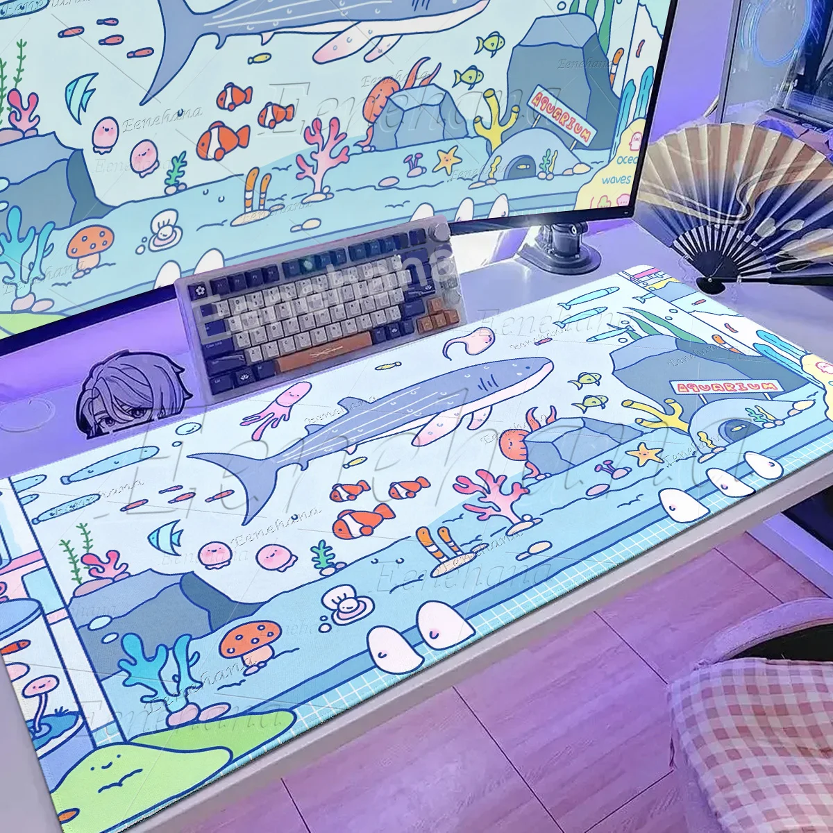 Cartoon Sky Blue Shark Mouse Pad Computer PC Gamer XXL Non-slip Keyboard Ocean Gaming Accessories HD Large Kawaii Japanese Mats