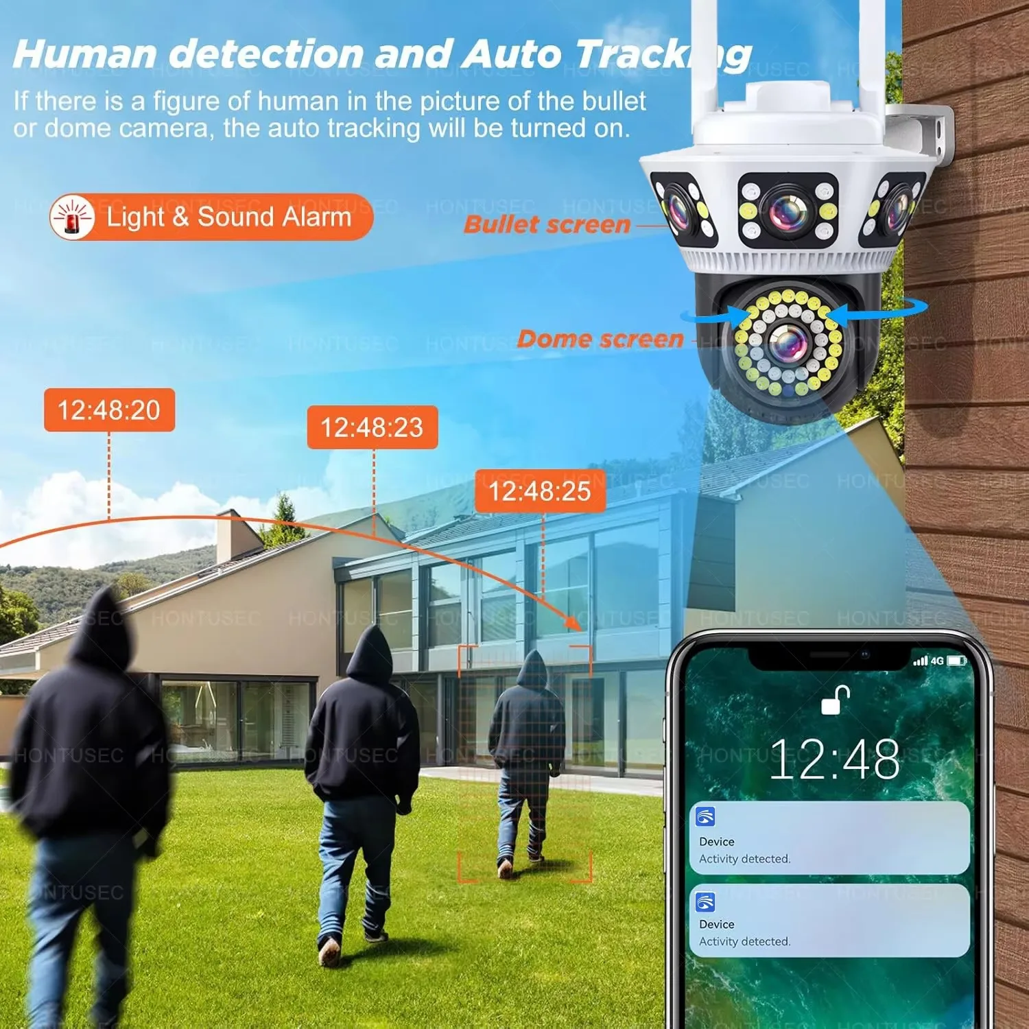 Yoosee 6K 12MP Three Lens Three Screens Outdoor Waterproof Auto Tracking Two Way Audio Color Night Vision Surveillance Camera