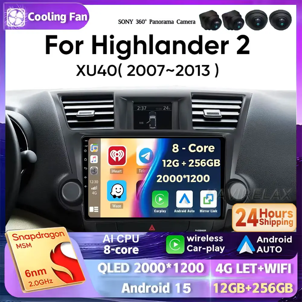 

Android 15 For Toyota Highlander 2 XU40 2007-2013 Car Radio Stereo Multimedia Player Navigation No 2din DVD 5G WIFI BT Screen