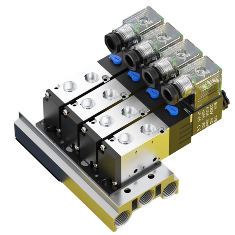 Pneumatic Solenoid Valve 4V310-10 Series DC12/24V AC110/220V Multi Option With Muffler Fitting Base Manifold 2/3/4/6/7/8/10 Way