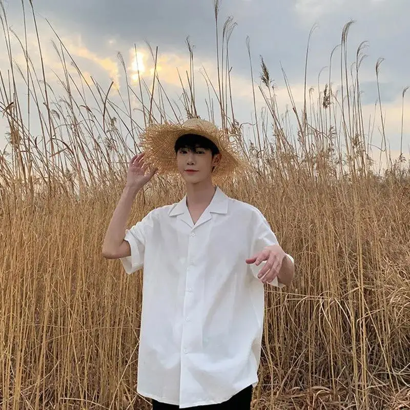 Ice Silk Short-sleeved Shirt Men's Summer Thin Cuban Collar Shirt Trendy Handsome Solid Color Simple Thin Sun Protection Top