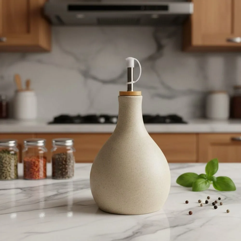 Coarse Pottery Japanese Style Minimalist Oil Pot Matte Beige Soy Sauce Bottle Vintage Seasoning Bottle Dinning Table view 2