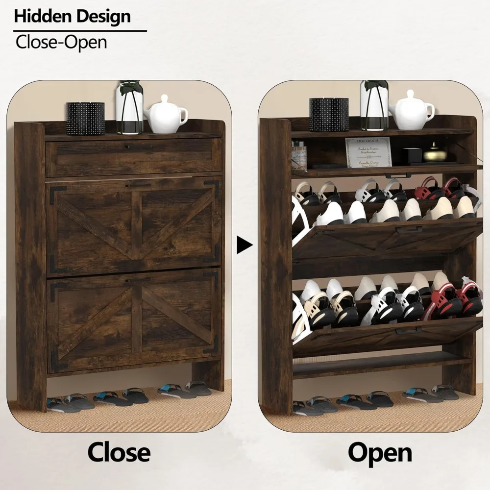 خزانة تخزين الأحذية قائمة بذاتها مع أدراج قابلة للطي للمدخل، وأدراج تنظيم مخفية، وحل تخزين خزانة الأحذية #6