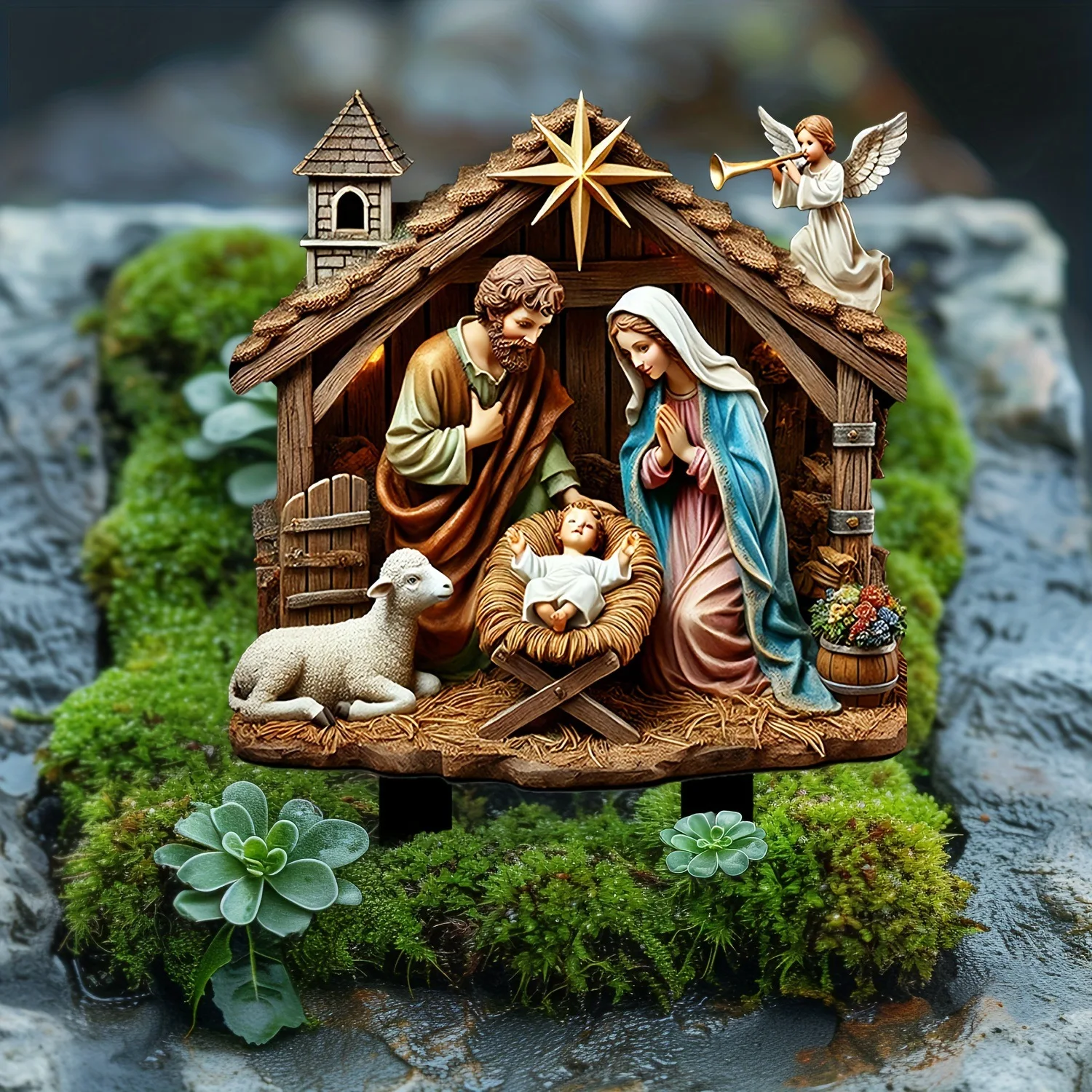 

Acrylic 2D Nativity Garden Christmas Jesus Sign Unique Yard Statue Terrace Landscape Farm Animal Garden Decoration