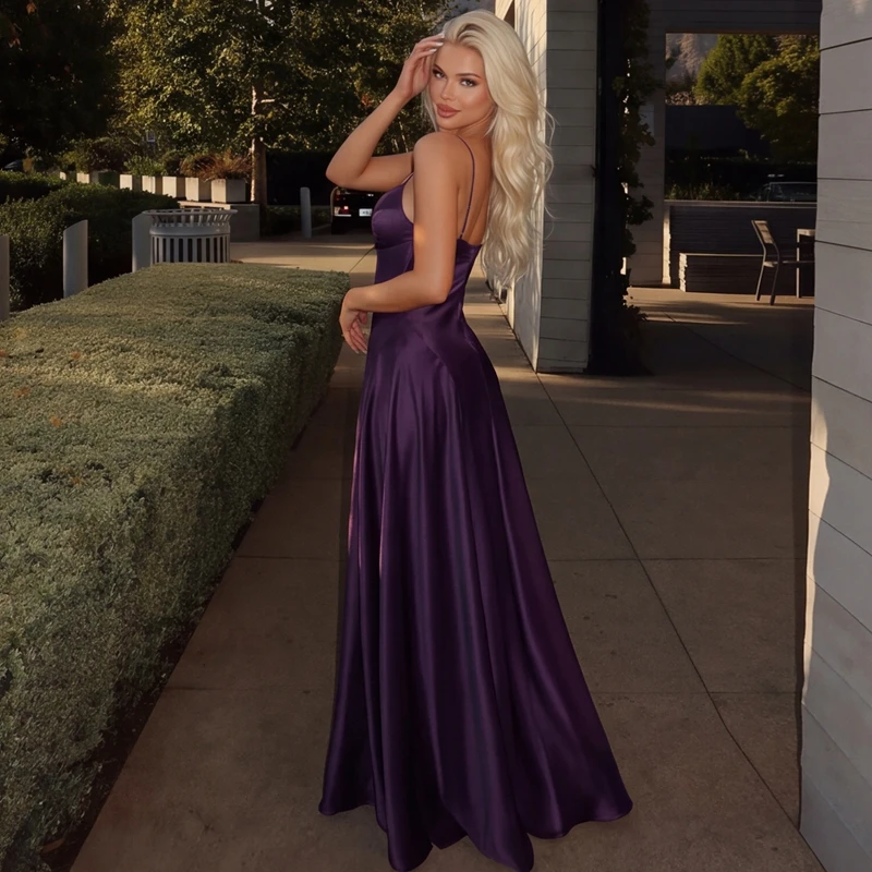 Hugcitar Damen Elegantes Einfarbiges V-Ausschnitt-Unterkleid Sexy Bodycon Reißverschluss-Maxikleid Modisches Damen-Outfit Abendparty Geburtstag Sommerkleid – Detail 18