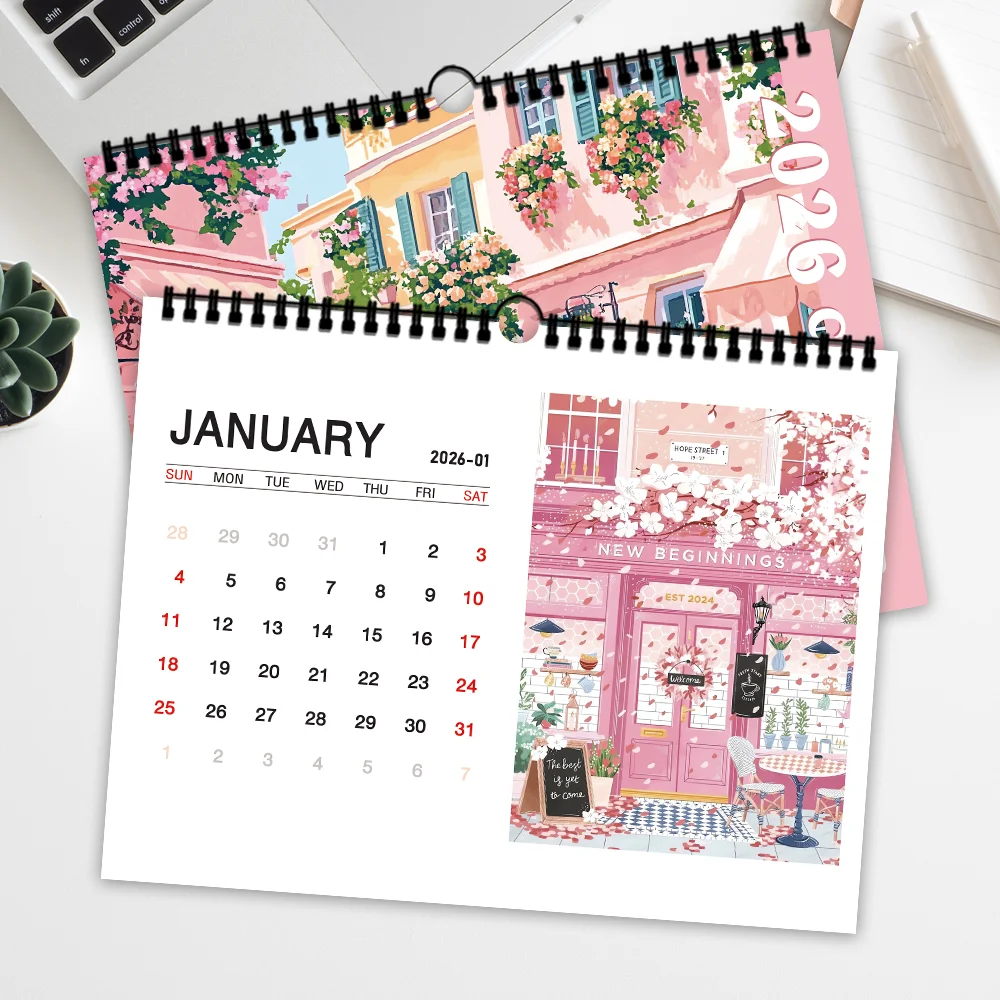 1pc 2026 Hanging Calendar, Floral Design, 12 Unique Illustrations, Monthly Plan, Perfect Gift for Birthdays, Christmas, New Year