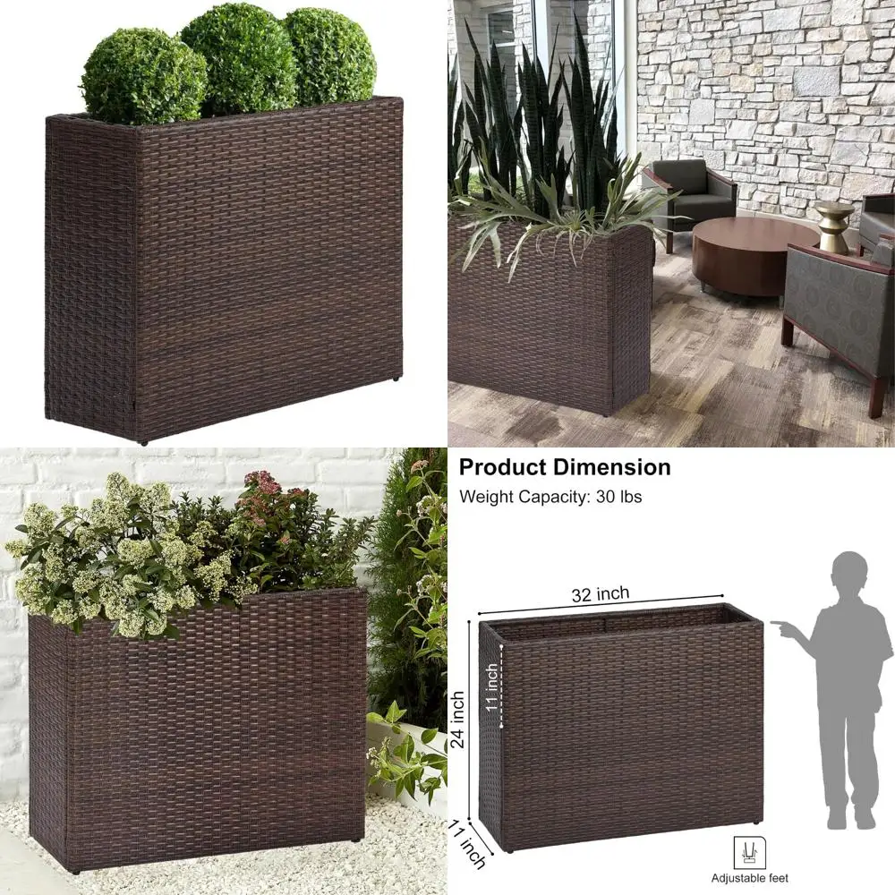 

sunnypark tall rectangular planter with removable liner, all-weather pe rattan large modern planters indoor outdoor flower plant