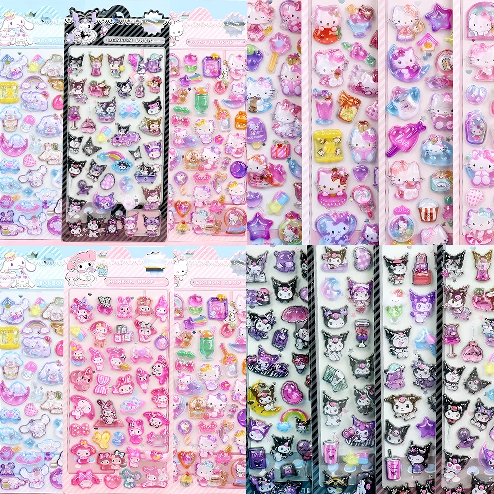 

Cartoon Sanrio Kuromi Melody 3D Relief Stickers Cute Anime Crystal Decals for Stationery Phone Luggage Car Aesthetic Sticker Toy