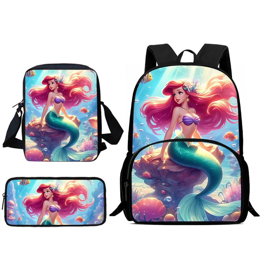 Child Cute cartoon Princess Ariel Backpacks Shoulder Bag Pencil Case Pupil Large Capacity School Bags for Boys Girls Best Gift