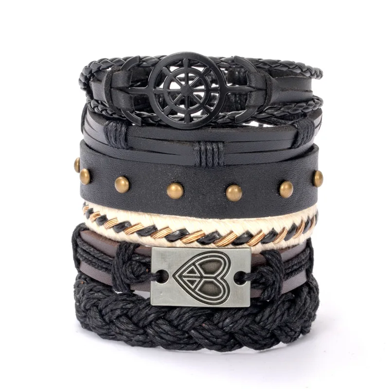 

Fashion Men's Bracelet Simple Solid Color Wooden Bead Handmade Weaving Bracelet Jewelry Multi-layer Retro Bead Cuban Chain Gift