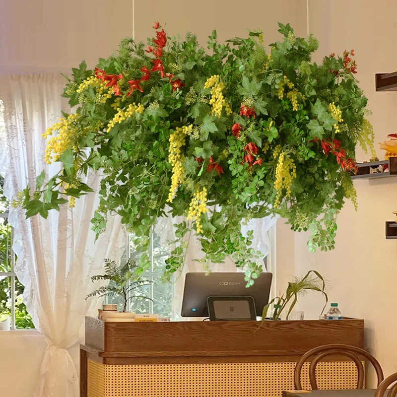 Hanging flower art simulation green plant ceiling ceiling soft landscaping checkout page hotel vine flower arrangement hanging