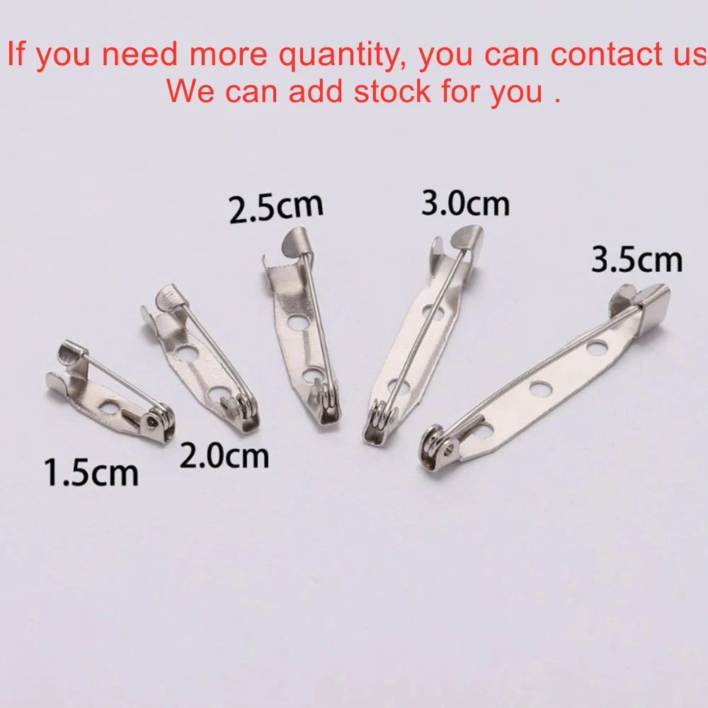 50pcs/lot 15 25 30 35 45 mm Rhodium Brooch Clip Base Pins Safety Pins Brooch Settings Blank Base For DIY Jewelry Making Supplies