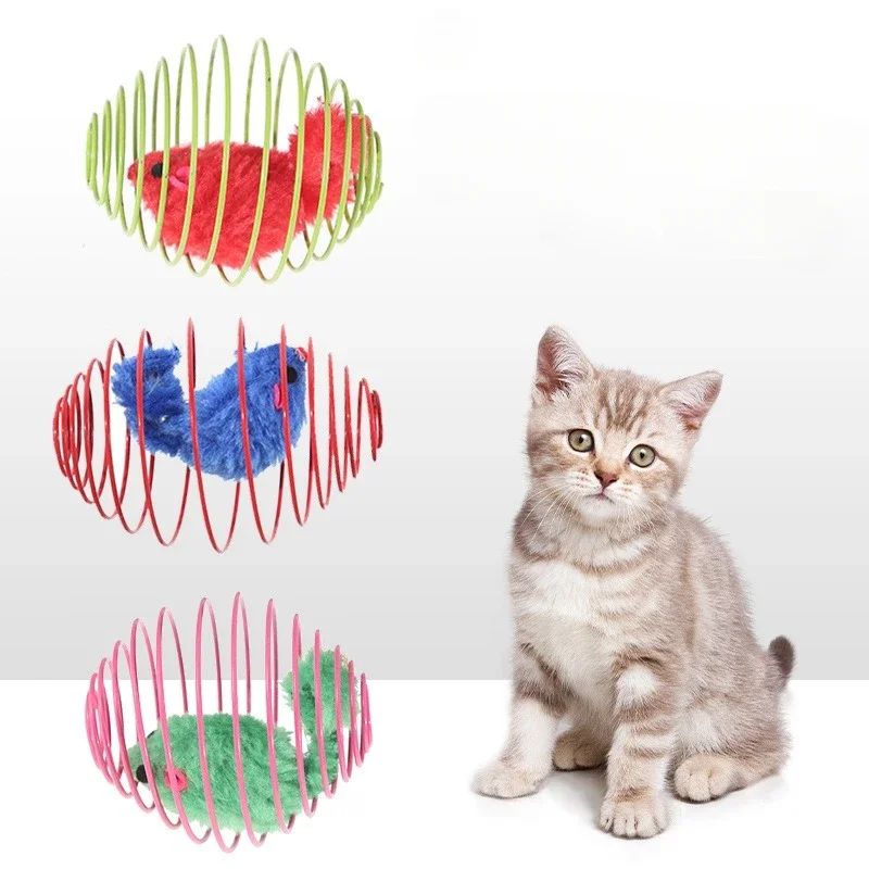 Cat Toy Balls Funny Stretchable Kitten Springs Toys Interactive Caged Rats Rolling Cat Balls Random Color Cat Accessories Pet