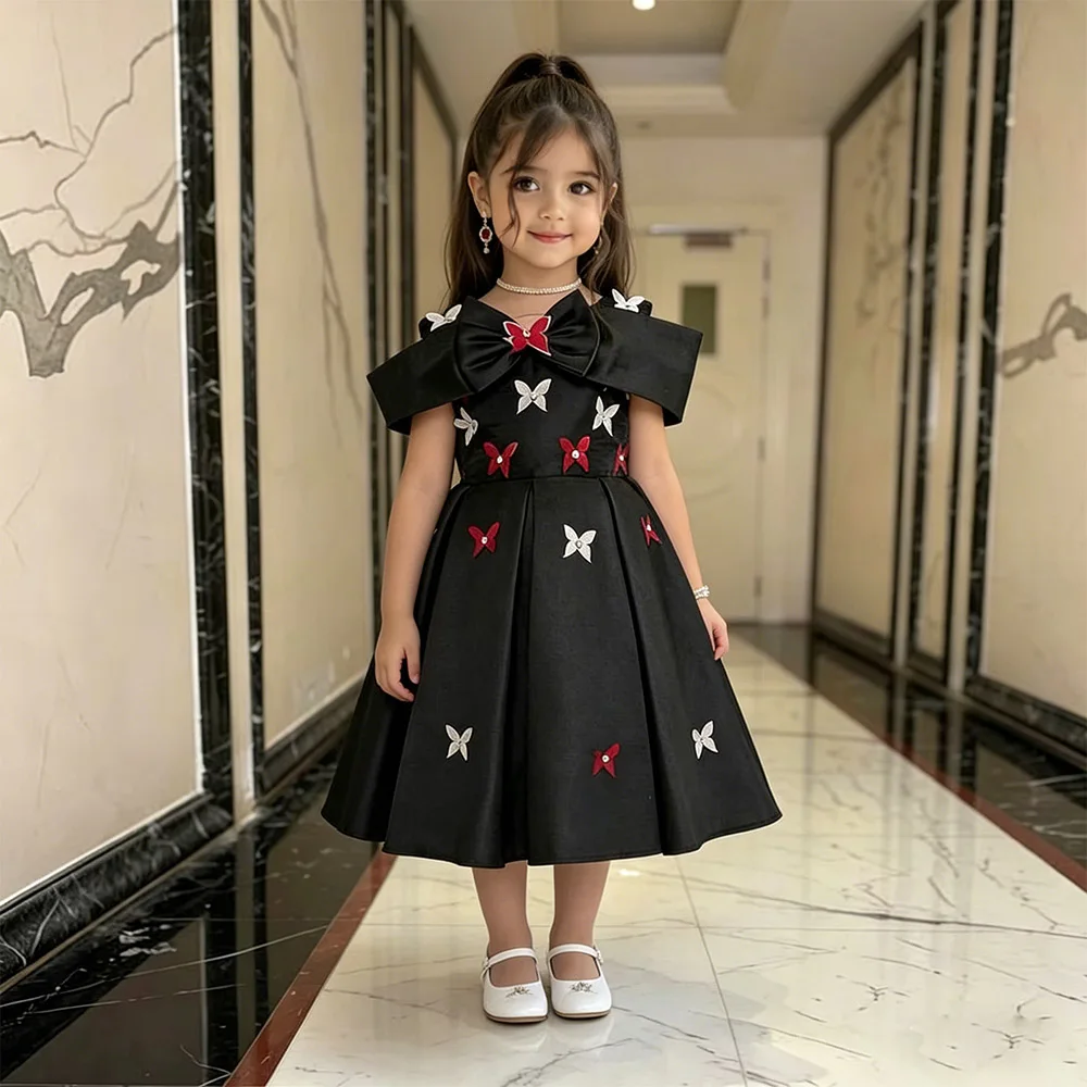 

Black Princess Dress Butterfly Flower Girl Dresses Puffy Dress For Girls A-line Feather Birthday Dress Long Cute Kids' Dresses