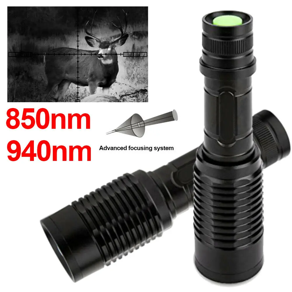 850nm/940nm Infrared Night Vision Zoomable Flashlight LED Waterproof Outdoor Hunting Torch with Remote Pressure Switch 18650