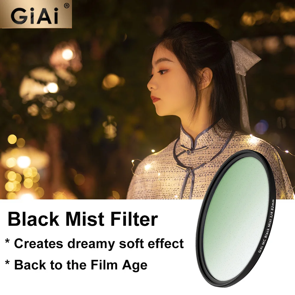 GiAi Black Mist Filter 1/8 1/4 1/2 Camera Lens Soft Effect Diffusion 49 52 67 77 82 95mm Portrait Photography