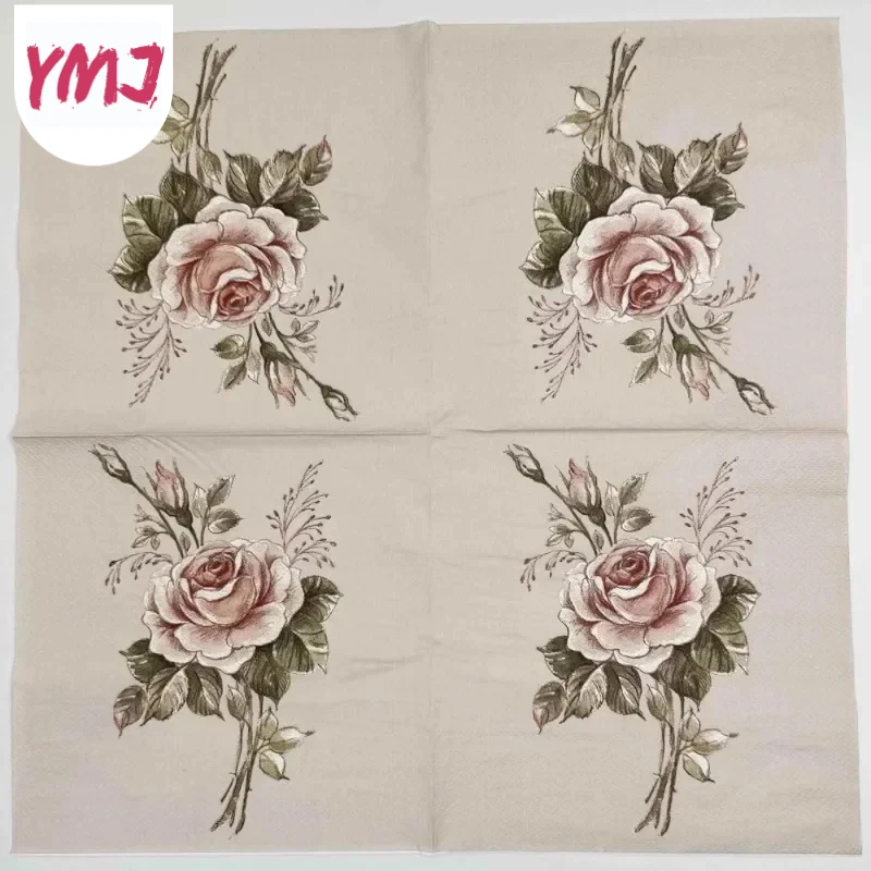 Colourful Floral Napkins Grey Bottom Large Roses Printed Paper Placemats Party Decoration Paper Napkins 2-Ply 10/20pcs 33*33cm