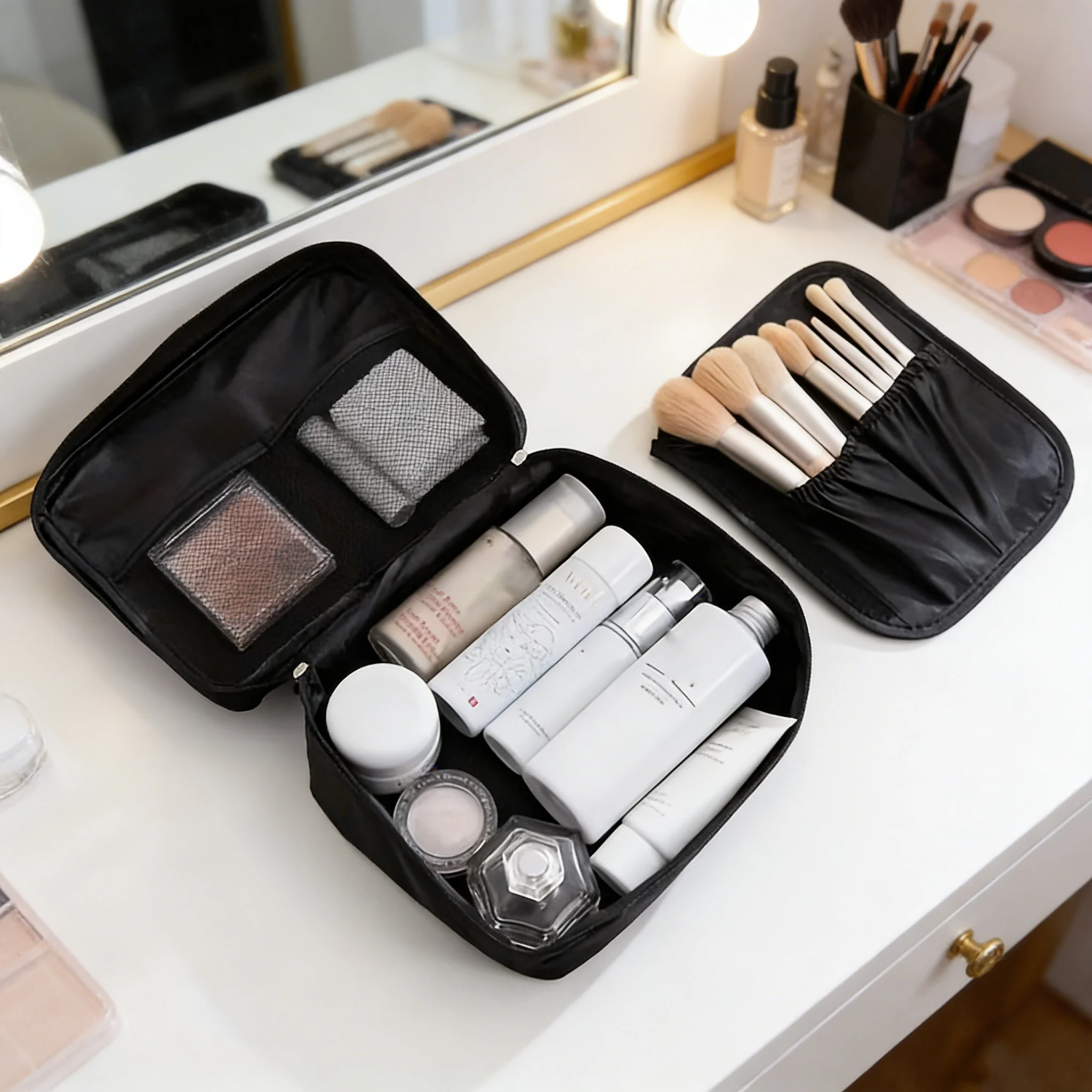 Portable Luggage Organizer Bag, Large Capacity Travel Toiletry Bag, Square Makeup Storage Small Bag