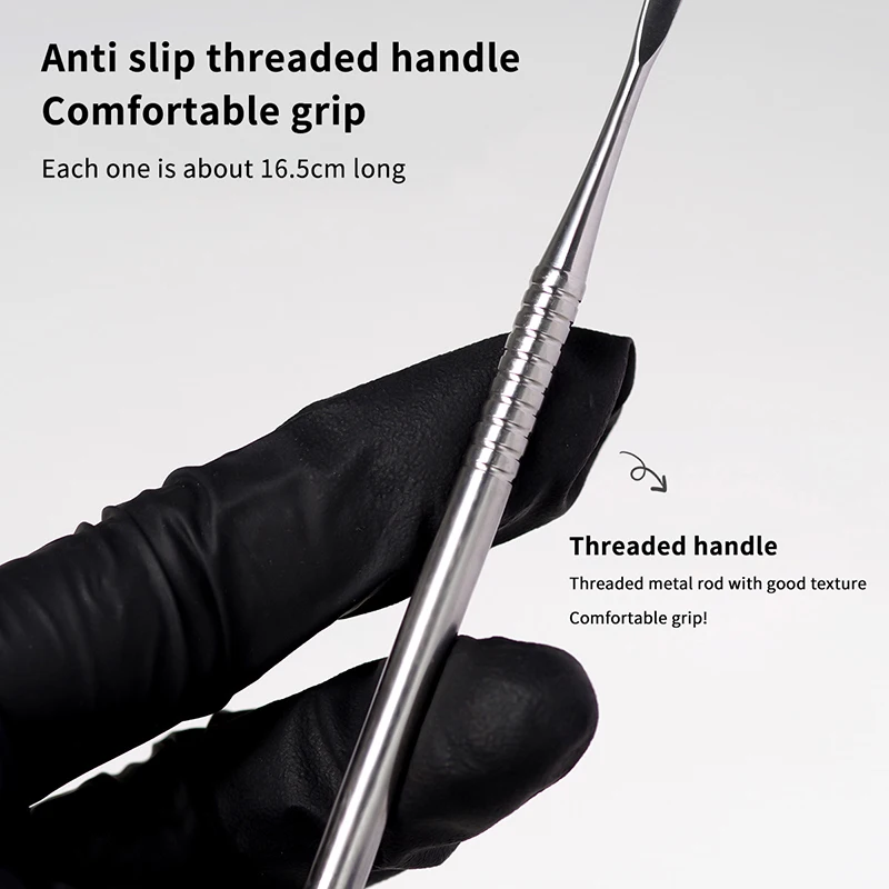 Varilla de Metal para tallar uñas de doble cabeza, extensión de pegamento, espátula para quitar Gel, herramienta de eliminación de inmersión de esmalte de uñas