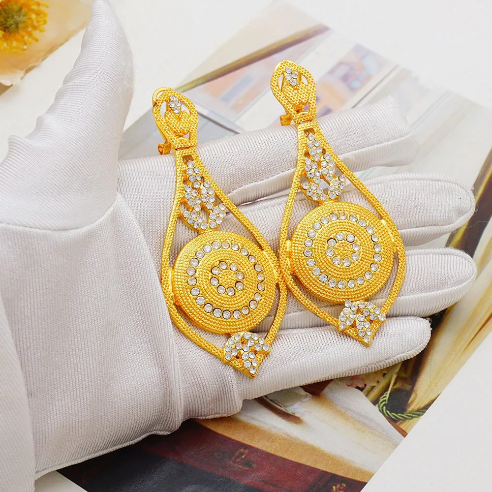 24K Gold AU999 European-American Gold Diamond-Inset Sexy Women's Earrings - Shimmer Wedding Party Style, Diamond Luxury Design