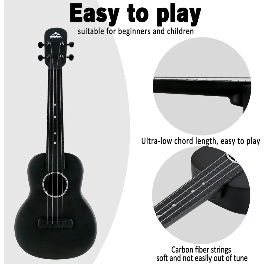 مجموعة القيثارة للحفلات الموسيقية من ألياف الكربون مقاس 23 بوصة للطلاب البالغين المهنية للمبتدئين Uke مع حزام كابو أوتار سوداء