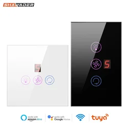 Shawader WiFi Tuya Smart Wall Light EU&US Fan Switch Lamp Controller Touch Glass Panel Wireless Remote Control Alexa Google Home