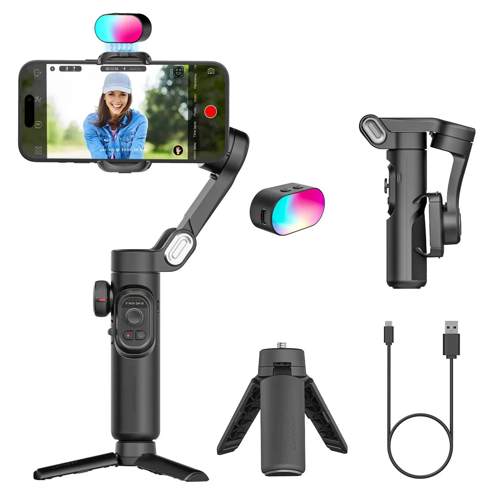 

AOCHUAN Smart XE Kit Gimbal Stabilizer for Smartphone iPhone Video Recording Magnetic Fill Light 3-Axis Foldable Android Gimble