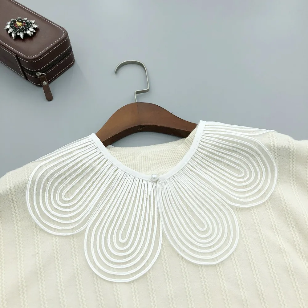 Elegant Pearl Button Detachable Fake Collar Solid Color Breathable Shoulder Wraps Cloth Decorative Lace Detachable Collar Women