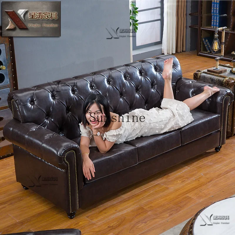 American country leather sofa living room 123 combination sofa industrial style cafe clothing hotel furniture