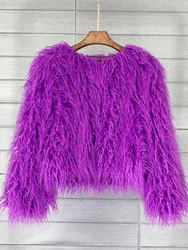 Colorful Warm Faux Women Fur Coat Black White Pink Plush Coat Female Jacket Fur Autumn Winter Shaggy Outerwear High Street 2025