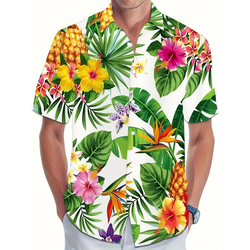 

Cross-border Overseas Trade New Hawaiian Style Print Trendy Loose Short-Sleeve Shirt for Men Summer