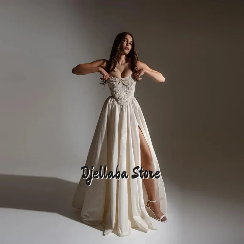 Gaun Pengantin Korset Tanpa Tali Model A-Line dengan Rumbai, Rantai Mutiara, dan Detail Bunga Elegan, Gaun Malam, Dapat Dipesan Sesuai Ukuran (vestidos de novia)