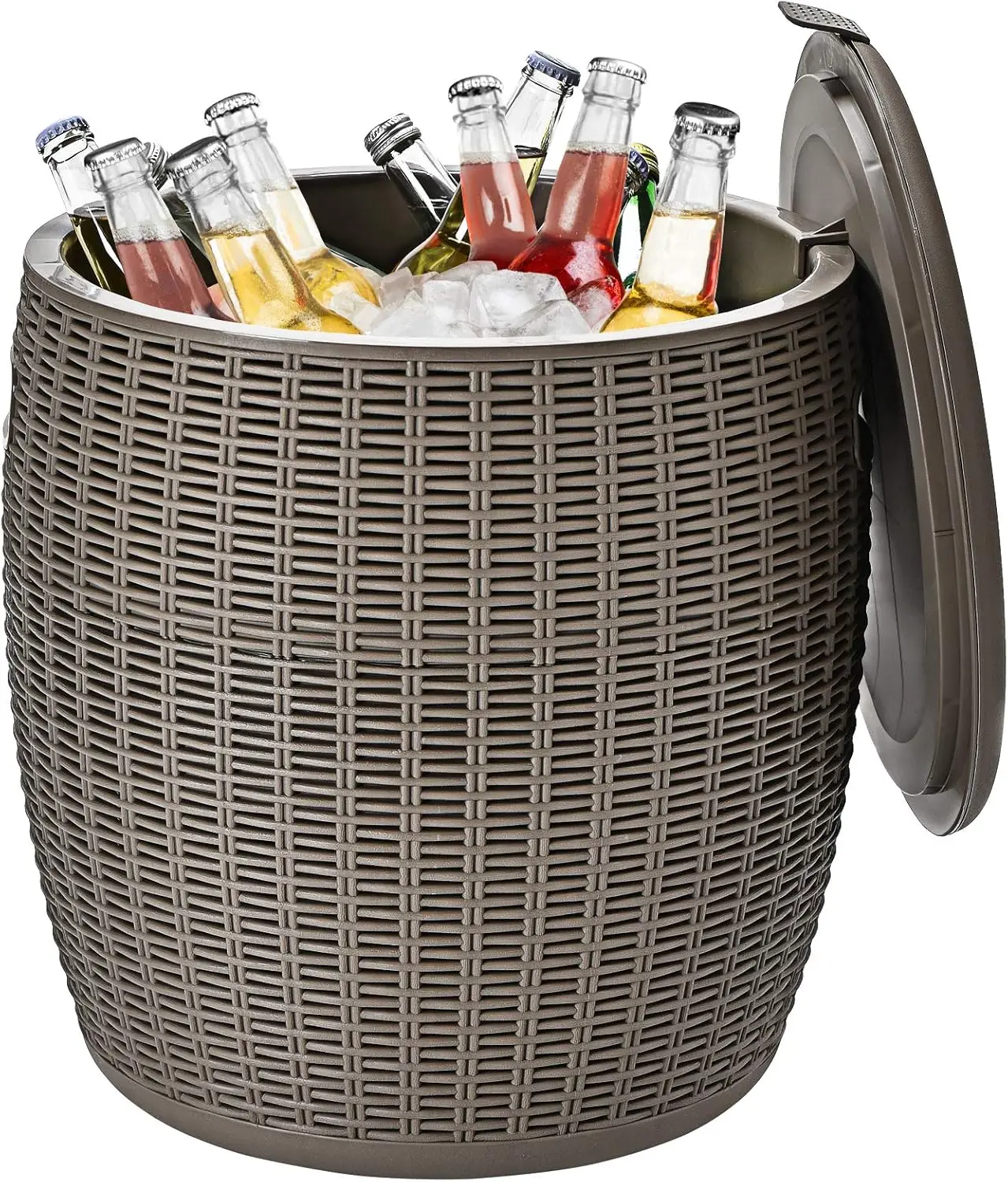 

9.5 Gallon Wicker Ice Cooler, Outdoor Beer Wine Bucket with Lid, Drainage Plug, Side Handles, Weather-resistant Patio Cooler Table for Parties