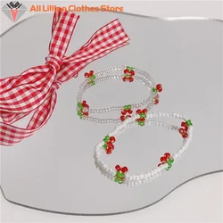 Summer Niche Fresh White Crystal Beaded Bracelet Hand-woven Stylish Simplicity Cherry Bracelet Jewelry Girls Party Gifts