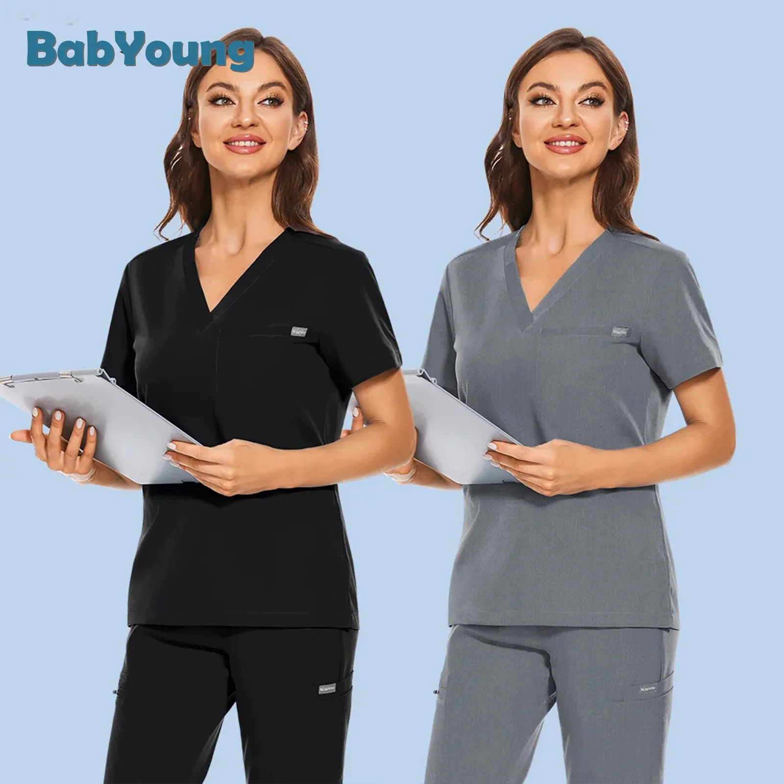 Uniforme médico de enfermería, Tops de belleza, laboratorio, tienda de mascotas, camisetas de trabajo, blusa de Spa