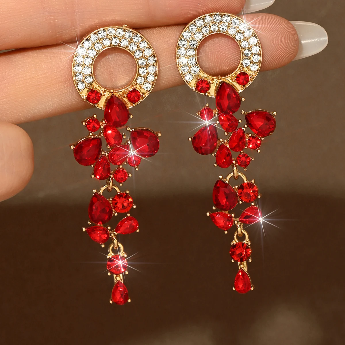 Fresh Summer Bohemian Key Pendant Earrings Shining Emerald Women Commuting Beach Party Occasion