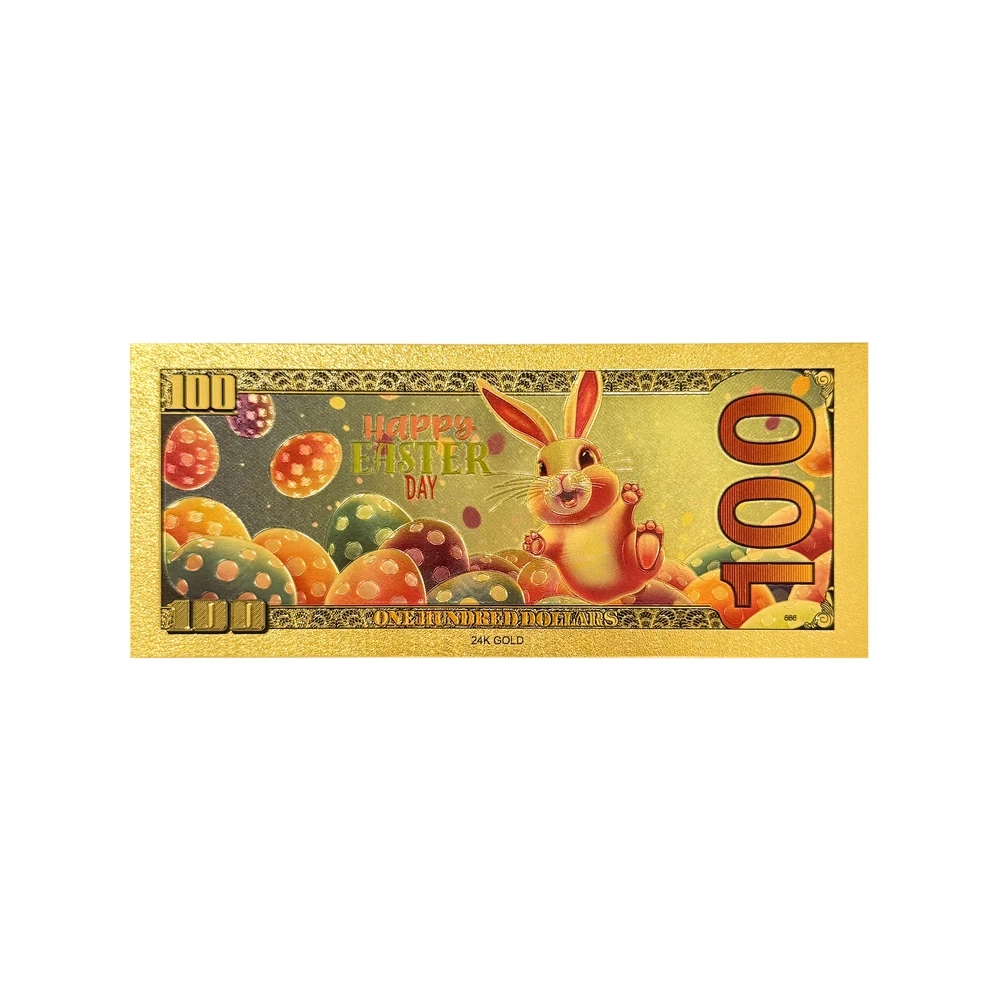 5designs 24K Gold Foil Easter Bunny Commemorative Banknote Set US Dollar Style Rabbit Colorful Egg Motifs Collection Card Gifts