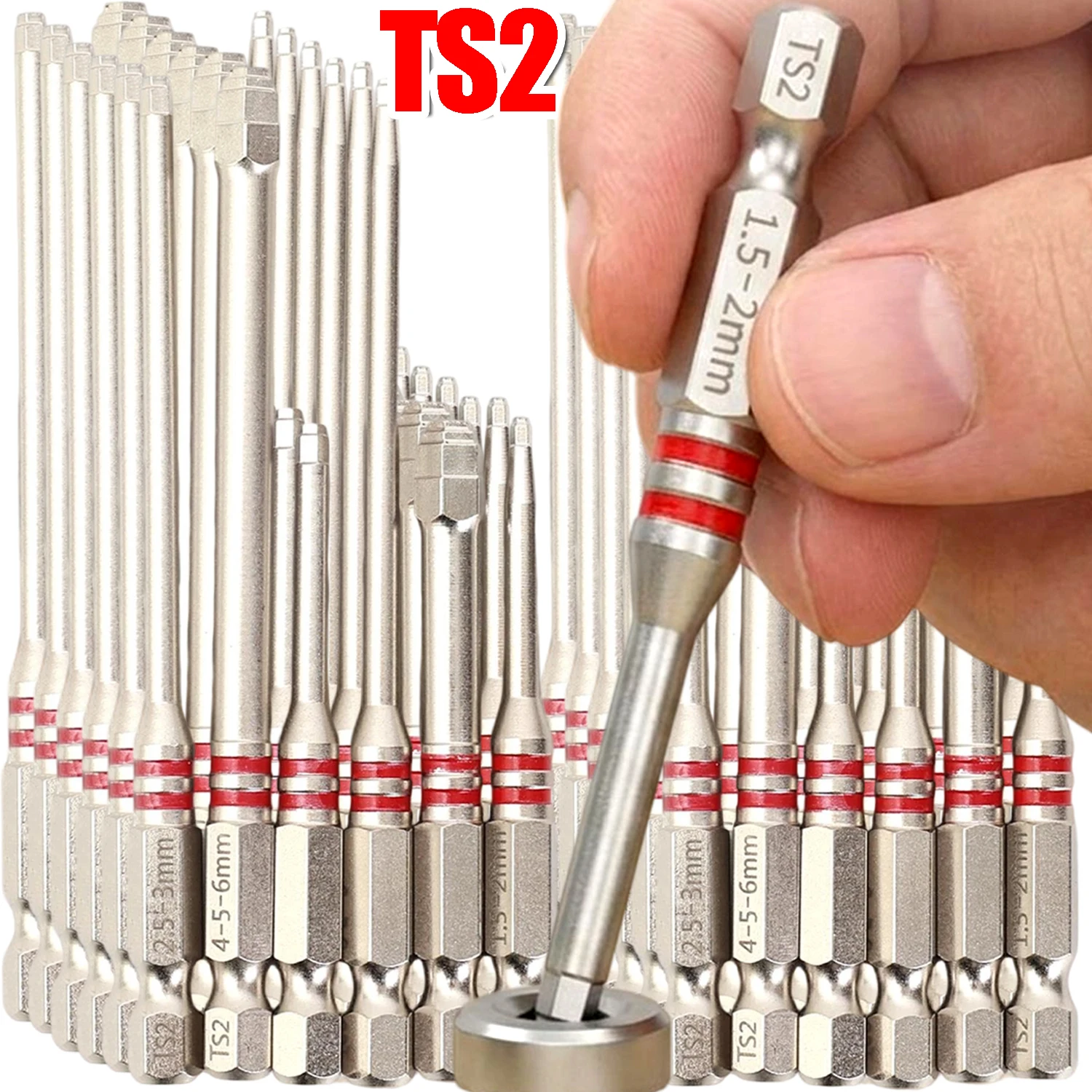 Conjunto de 6 Peças de Pontas Magnéticas TS2 para Chave de Fenda, com Haste Hexagonal em Formato de Torre, para Ferramentas Elétricas, Furadeiras e Ch