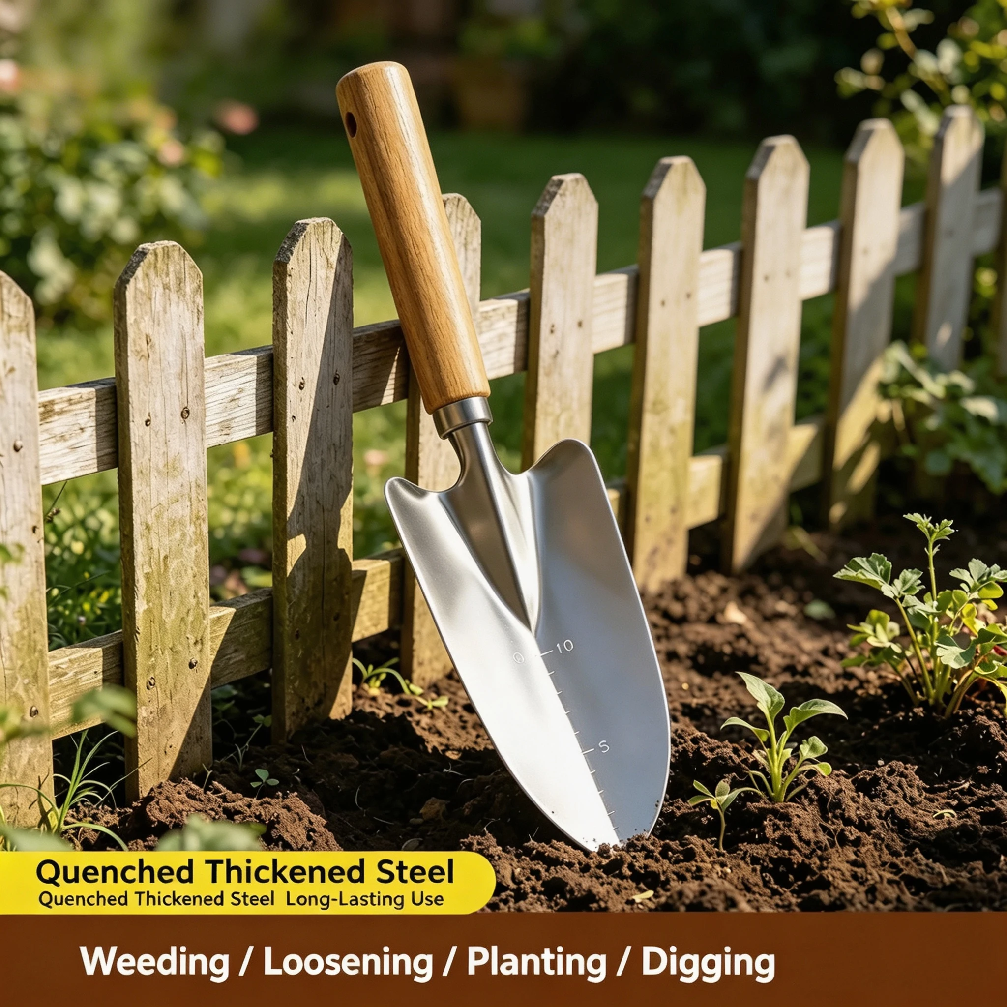 High Hardness Stainless Steel Gardening Hand Tool, Garden Shovel with Wood Grip, Long Lasting Rust Proof for Garden & Beach Use