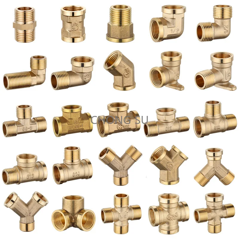 

1/8"1/4"3/8"1/2"3/4"1"1-1/4"1-1/2"2" Brass Connector BSP Female Male Thread Equals 2/3/4 Way Tee Type Straight Elbow Adapter