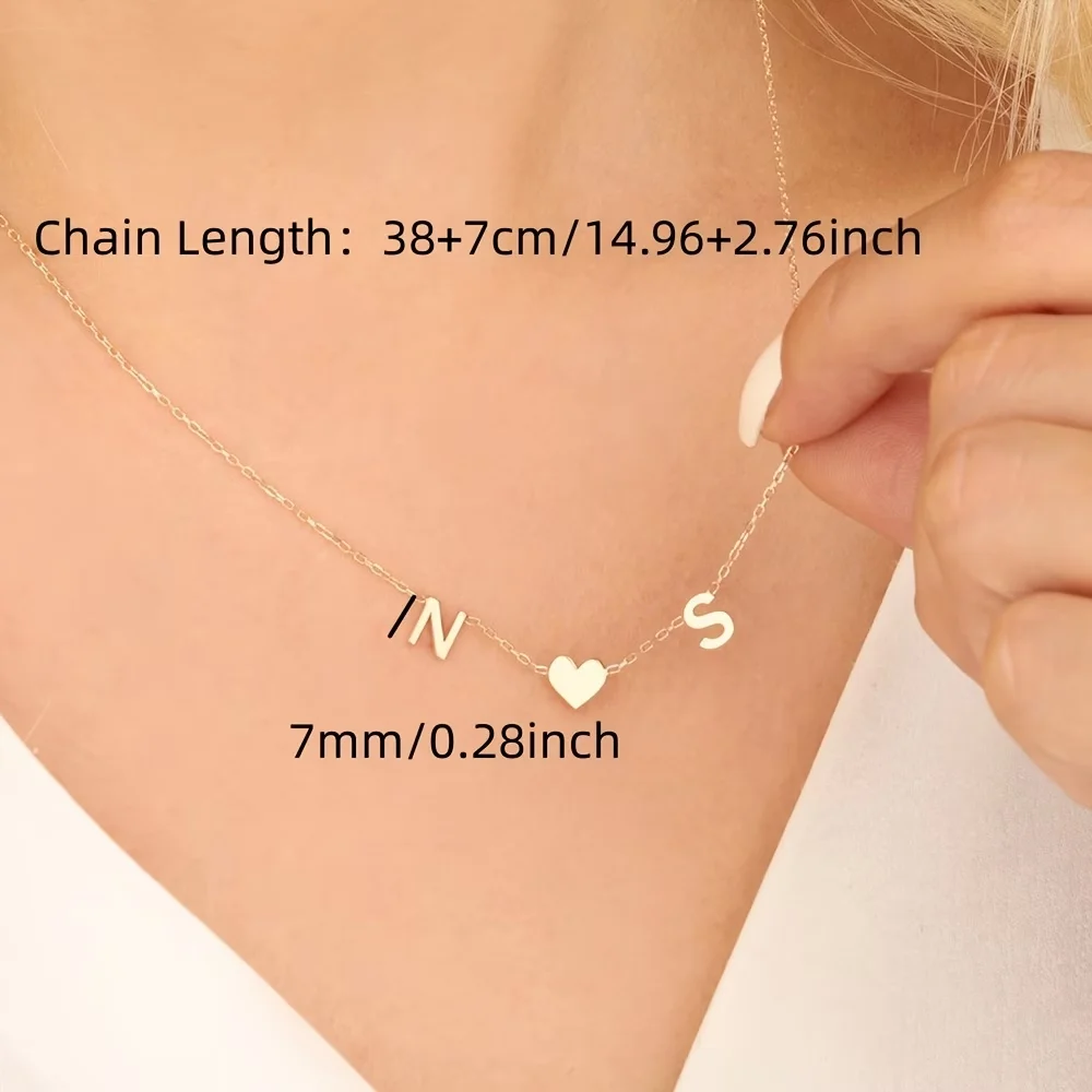 Personalized Two Initial Heart Necklace Women Stainless Steel Dainty Tiny Letter Love Pendant Couple Anniversary Jewelry Gift
