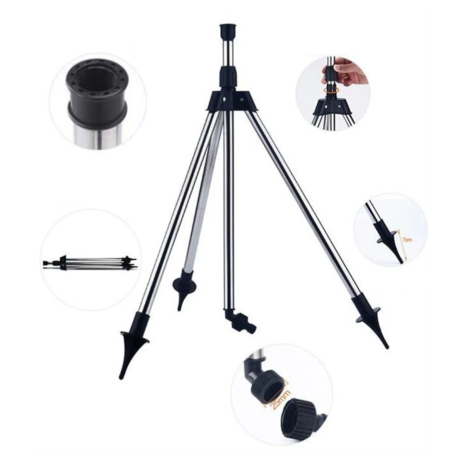 Automatic Lawn Sprinklers Tripod Adjustable Spray Stake Metal Base Water Diffuser for Field Vegetable and Garden Use